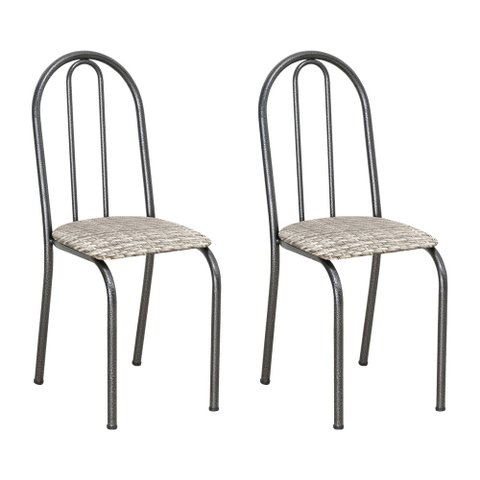 Kit 2 Cadeiras de Cozinha Califórnia Estampado Rattan Bege Pés de Ferro Preto - Pallazio