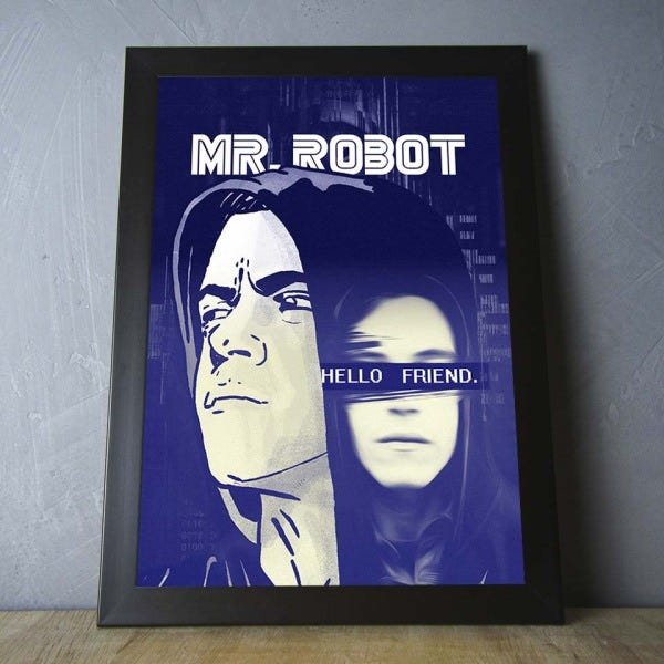 Quadro Série MR. Robot - Elliot Alderson - a4 24x33cm - azul - com vidro - 2