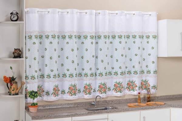 Cortina Cook Cozinha 2,40 x 1,40. Cor: Floral - 2