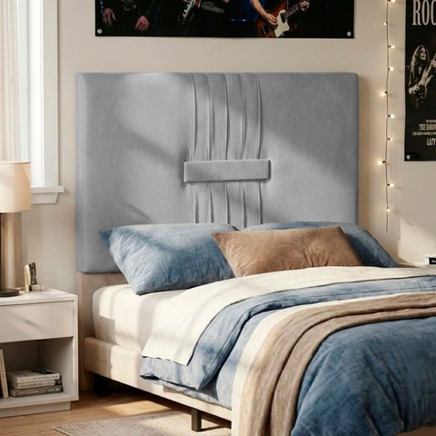 Cabeceira Painel Estofada Nevada Suede Cinza Solteiro 90cm para Cama Box
