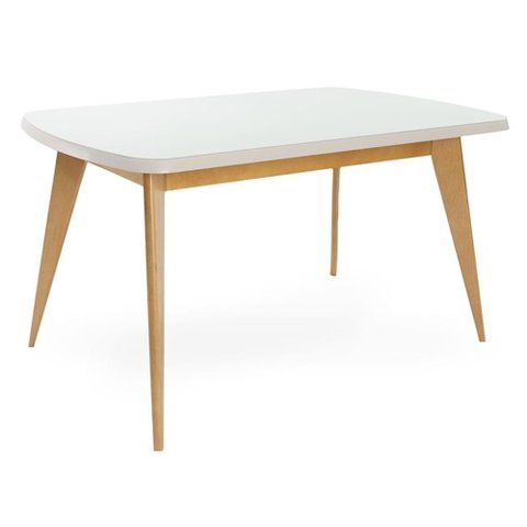 Mesa Tayla Tampo Vidro Fendi Claro Base Amêndoa 160cm - 69567