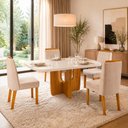 Ver imagem 1 de Sala de Jantar 130x90 Olivia 4 Cadeiras Bom Pastor Base Naturale Cadeiras Bege