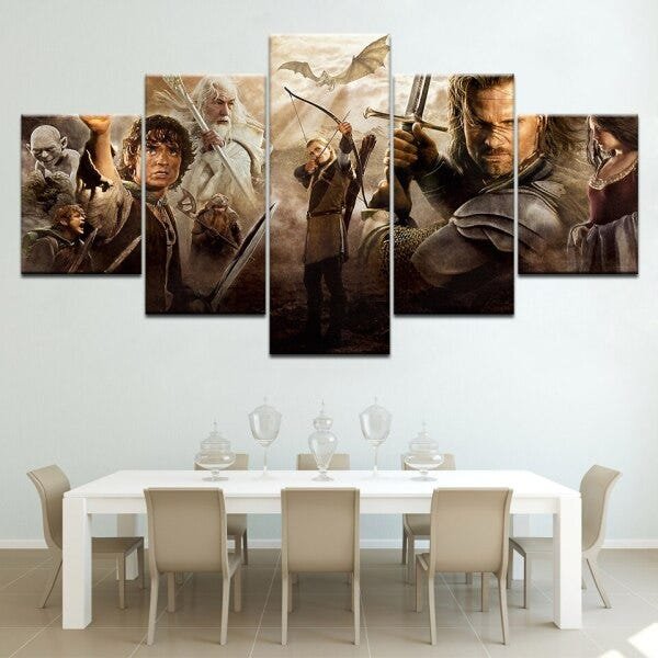 QUADROS DECORATIVOS 5 PEÇAS SENHOR DOS ANEIS FILMES GUERRA - 1