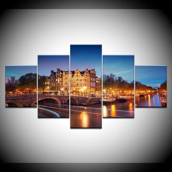 QUADROS DECORATIVOS 5 PEÇAS CIDADES CENARIO LUZES BRILHANTES - 1