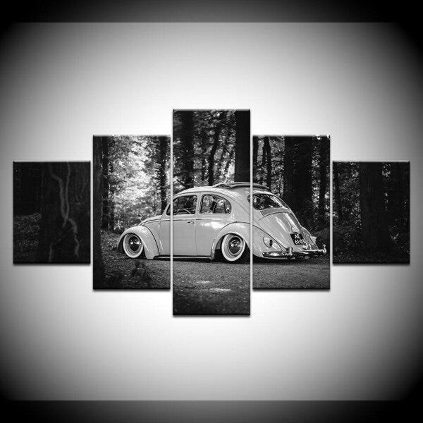QUADROS DECORATIVOS 5 PEÇAS FUSCA RETRO PRETO E BRANCO ANTIG - 1