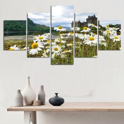 QUADROS DECORATIVOS 5 PEÇAS FLORES MARGARIDAS BRANCAS - 1