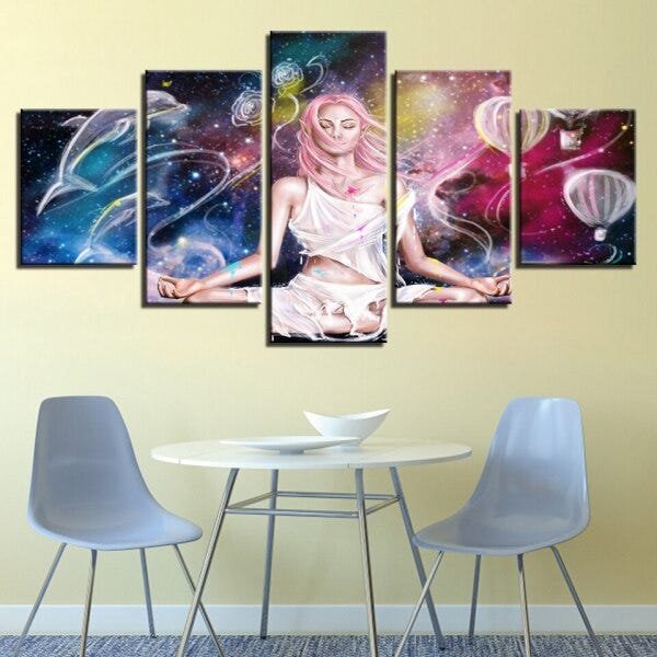 QUADROS DECORATIVOS 5 PEÇAS FADAS ABSTRATAS COLORIDAS DUENDE - 1