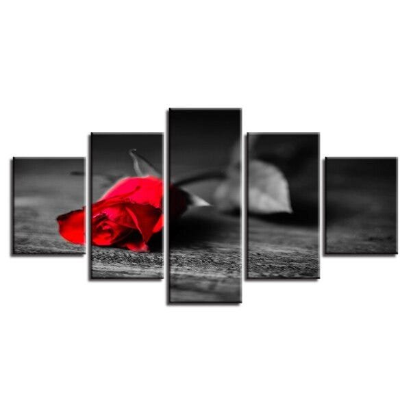 QUADROS DECORATIVOS 5 PEÇAS FLORES VERMELHAS ROSA FUNDO - 1