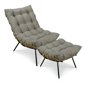 Kit Poltrona Costela com Puff para Sala Veludo Cappucino