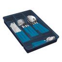 Ver imagem 2 de FAQUEIRO LEME COM LÂMINAS EM AÇO INOX E CABOS DE POLIPROPILENO AZUL OCEANO COM GAVETEIRO 25 PEÇAS