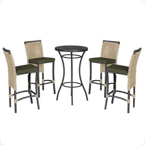 Mesa Bistro e 4 Banquetas Roma Preta Corda Náutica 13 Trama Original