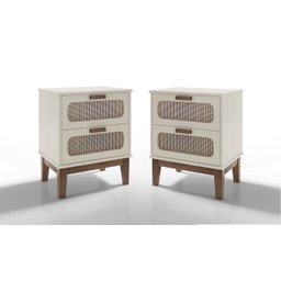 Kit 2 Mesa de Cabeceira Santorini 45cm Pés de Madeira para Quarto Cor:off White - 1
