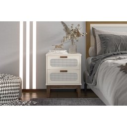 Kit 2 Mesa de Cabeceira Santorini 45cm Pés de Madeira para Quarto Cor:off White - 5