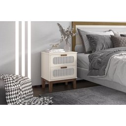 Kit 2 Mesa de Cabeceira Santorini 45cm Pés de Madeira para Quarto Cor:off White - 3