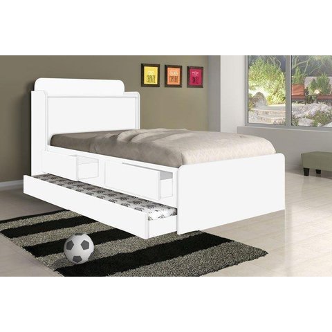 Cama Tamires Solteiro 0,88cm com Auxiliar Branco e Dois Colchões - Cambel