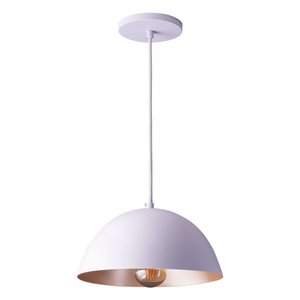 Luminária Pendente Meia Lua Montreal P Lustre Sala Mesa Cozinha Bivolt E27:branco com Champagne/bivo