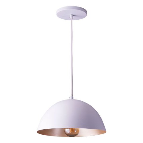 Luminária Pendente Meia Lua Montreal P Lustre Sala Mesa Cozinha Bivolt E27:branco com Champagne/bivo