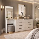 Ver imagem 1 de Cômoda Madrid 8 Gavetas com Espelho Creme/branco - Politorno