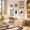Ver imagem 4 de Kit 6 Quadros Infantil Carros Quarto Bebê 40x60 Moldura Madeira NO3