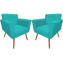 Ver imagem 1 de Kit 2 Poltronas Decorativa Sabrina Suede Azul Tifany Pés Madeira Ms Decor