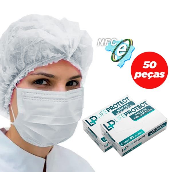 50 Máscara Esterelizada Descatavel Tripla Camada Clip Nasal Life Protect Proteção Diária Cor Branca - 2