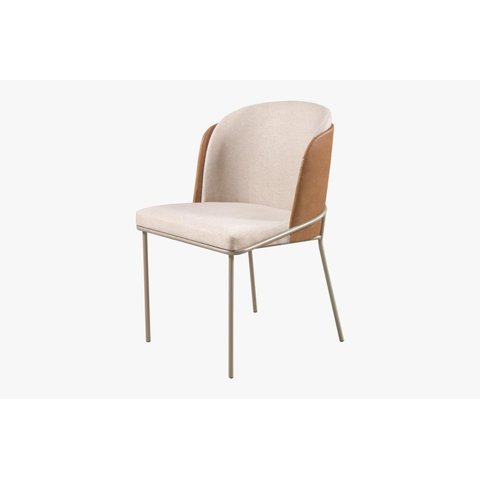 Cadeira de Jantar Aurora no Linho Cru e Metal Champanhe