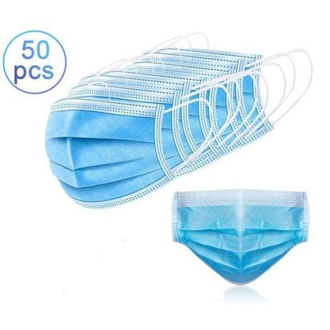 Máscara Descartável Proteção Tripla com Elástico e Clip Nasal - 50 Unidades