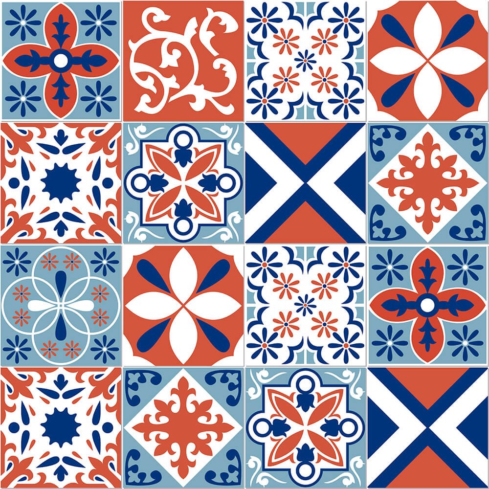 Adesivo de Azulejo Geométrico Branco, Vermelho e Azul Arte Destaque - 2