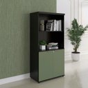 Ver imagem 1 de Armário Misto para Escritório 2 Portas com Prateleiras Linha PE40 AM1600PE40 Branco/Preto/Sálvia