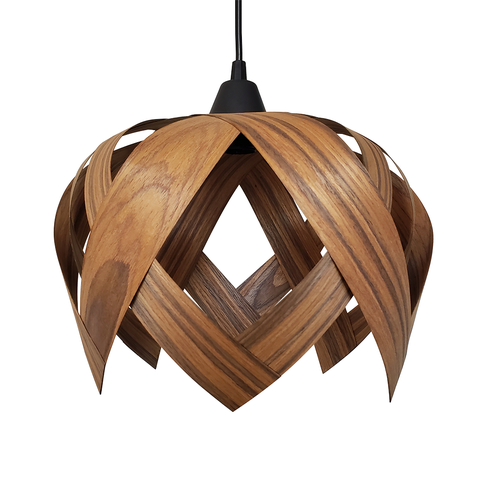 Luminária Lustre Pendente E27 Madeira Teto Sala Cozinha Lúpulo M Cor Pau Ferro