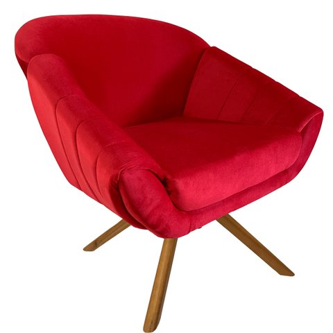 Poltrona Giovana Base Giratória Ferro e Madeira em Sued Premium:vermelho
