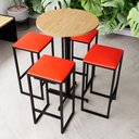 Ver imagem 1 de Conjunto Mesa Alta Bar Bistrô Redonda Pinus 4 Bancos Estofado Don Castro Decor