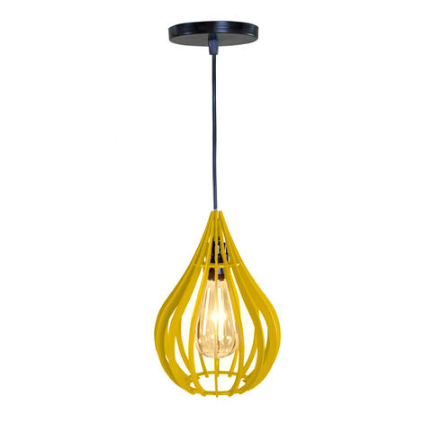 Pendente Chile, Luminária de Teto Cozinha e Sala, Lustre Gota Rústico em Madeira MDF (18x25cm) Vária