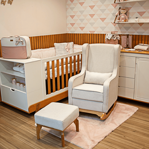Poltrona Amamentação Balanço Cadeira Descanso Aquila Retrô Puff Linho - Twdecora