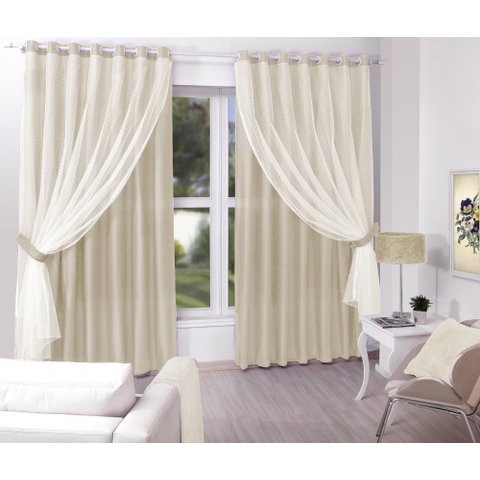 Cortina De Tecido Com Renda 3,00 X 2,30 Para Sala/quarto:Creme