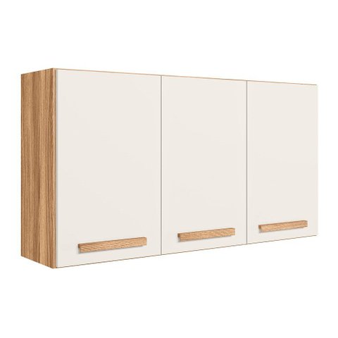 Armário de Cozinha Compacta Aéreo Suspenso 120cm Intenza 03 Portas Freijó Off White Nicioli