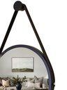 Ver imagem 2 de Espelho Redondo Decorativo Suspenso com Alça 30cm + Suporte Preto Alça Preta