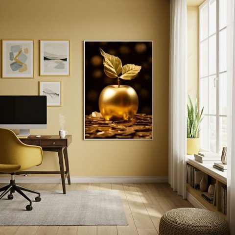 Quadro Decorativo Uma Maçã Dourada - 70x50cm:moldura Preta