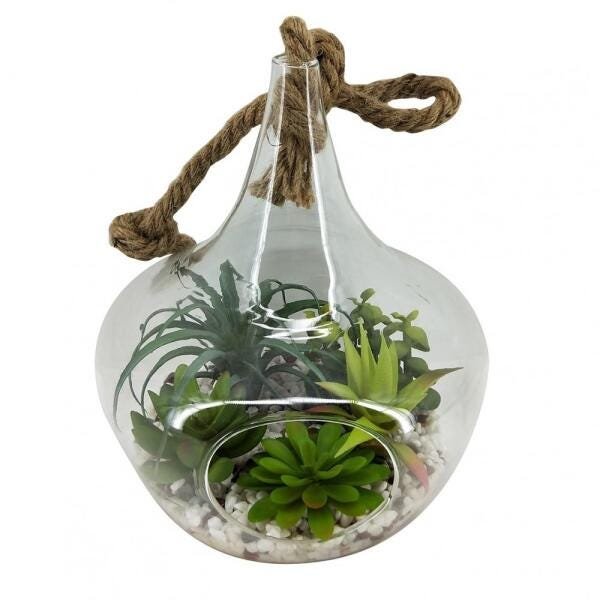 Terráreo de Vidro Suspenso com Planta Artif - 1