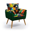 Ver imagem 3 de Kit Poltrona Namoradeira e 2 Poltronas Beta com Puff Lunar Suede Estampado Colorido com Verde Aradec