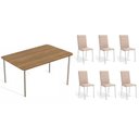 Ver imagem 1 de Conjunto: Mesa Sala Jantar Sena C/ Tampo de Madeira 1.60cm + 6 Cadeiras Amsterdã Niquel/corano Bege