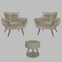 Ver imagem 2 de Kit 2 Poltronas Opalas com Puff Redondo Suede Bege