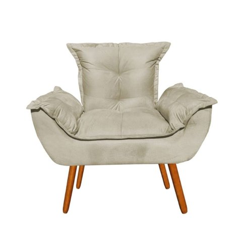 Kit 2 Poltronas Opalas com Puff Redondo Suede Bege