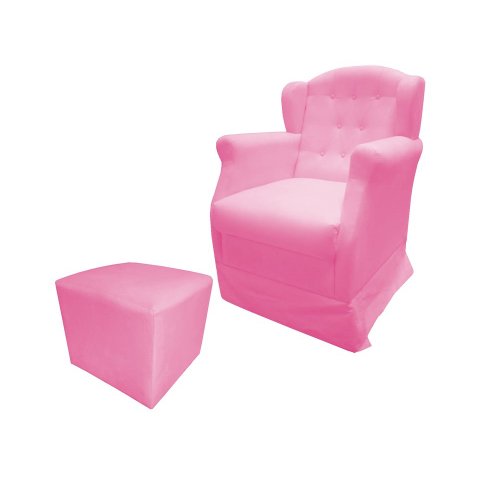 Poltrona Cadeira De Amamentação Com Balanço E Puff Manu Suede Rosa Bebê Ms Decor
