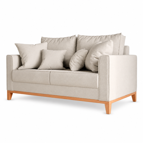 Sofá Living Beny 2 Lugares 140cm Linho Base Madeira - Bege