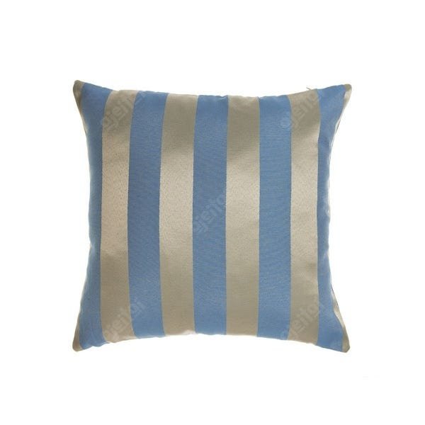 Capa para Almofada em Tecido Jacquard Azul e Dourado Listrado - 1
