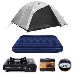 Kit Camping Maxi com Barraca 4 Pessoas Onix Blackout, Colchão Casal Bomba Embutida e Fogareiro Nauti