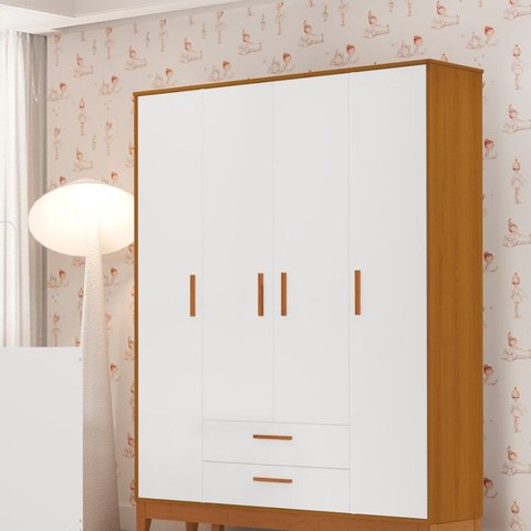 Guarda-Roupa para Quarto de Bebê 4 Portas Flip Branco/Fosco/Savana