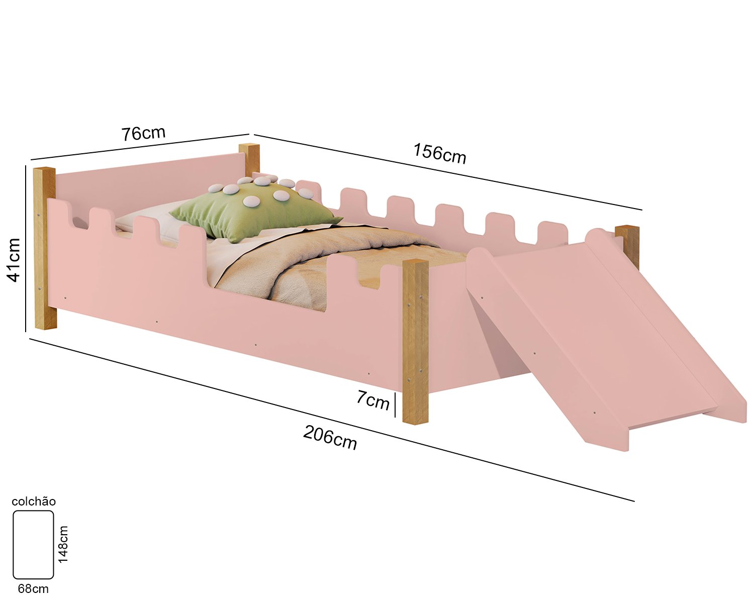 Cama Infantil Montessoriana Castelo Com Escorregador e Colchão - 3