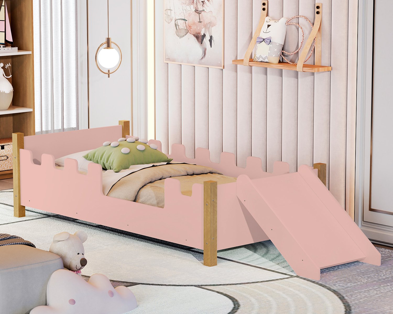 Cama Infantil Montessoriana Castelo Com Escorregador e Colchão - 2